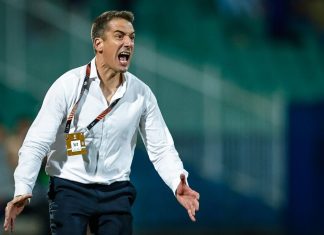 Веласкес след Залцбург: Един от най-силните ни мачове, заслужавахме поне точка Man in a white shirt shouts with arms outstretched on a sports field, wearing a lanyard badge