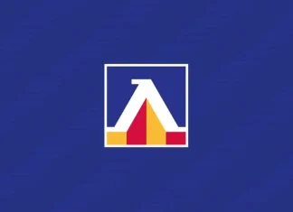 Левски с важна промяна в школата Logo inside a white square frame: a white A-shaped peak with yellow and red base on a blue background.